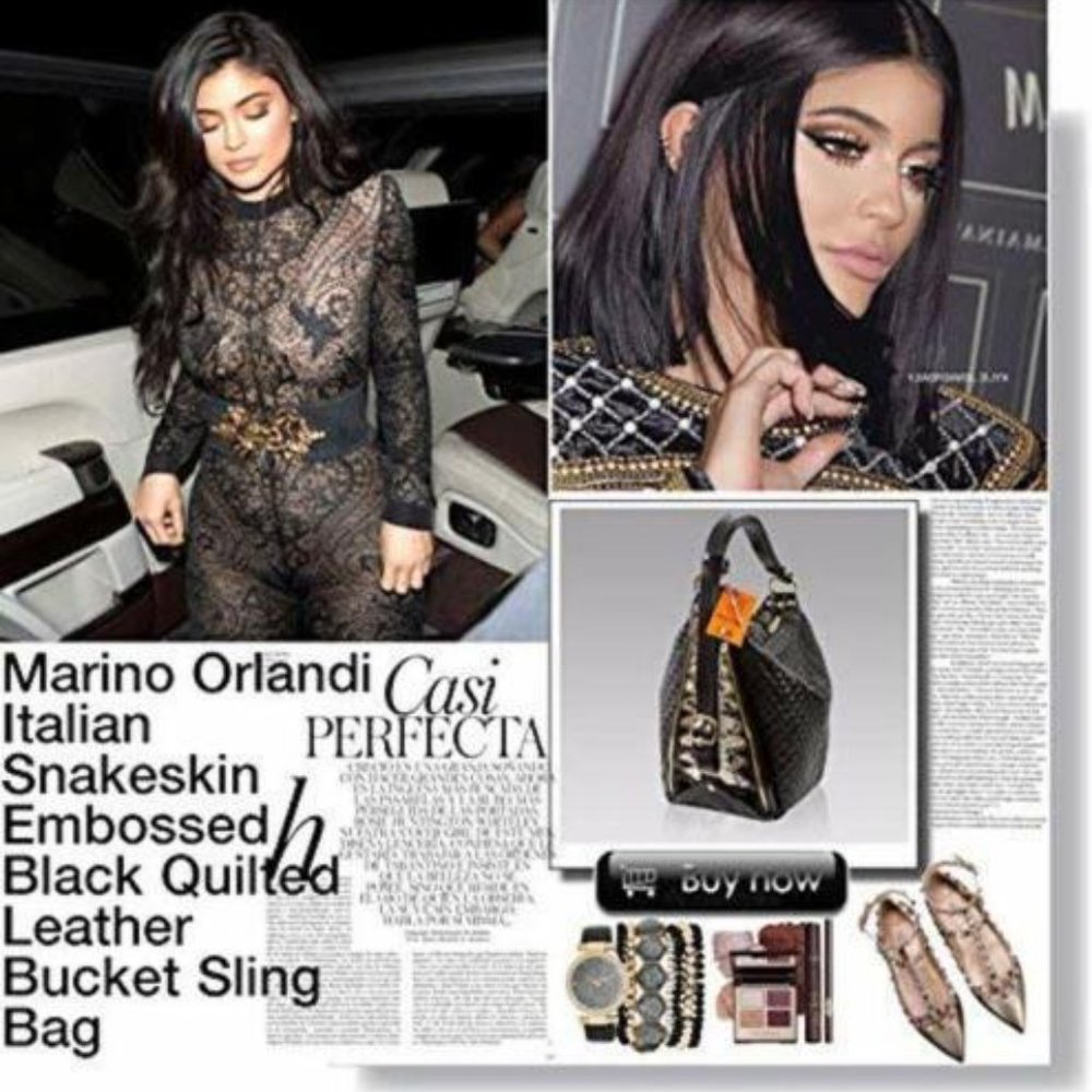 Marino Orlandi Snakeskin Embossed Black Italian Leather Sling Bag